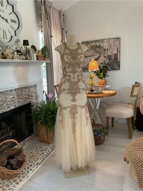 Dancing Queen Cream Gown with Gold Beading
